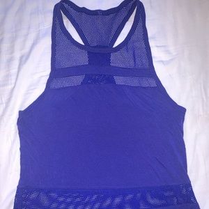 Alo blue cotton racerback tank with mesh detail